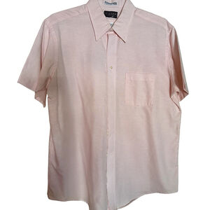 Men’s Pink Short Sleeve Cotton Poly Blend Button Down Shirt Size 17 Vintage USA
